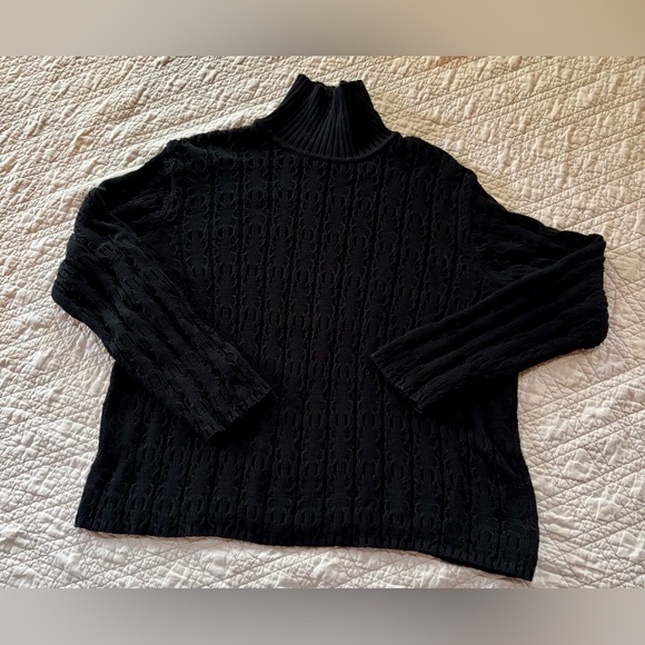 Talbots Women’s Cable Knit Funnel Neck 100% Cotton Fisherman Sweater Black Sz 1X - Picture 2 of 7
